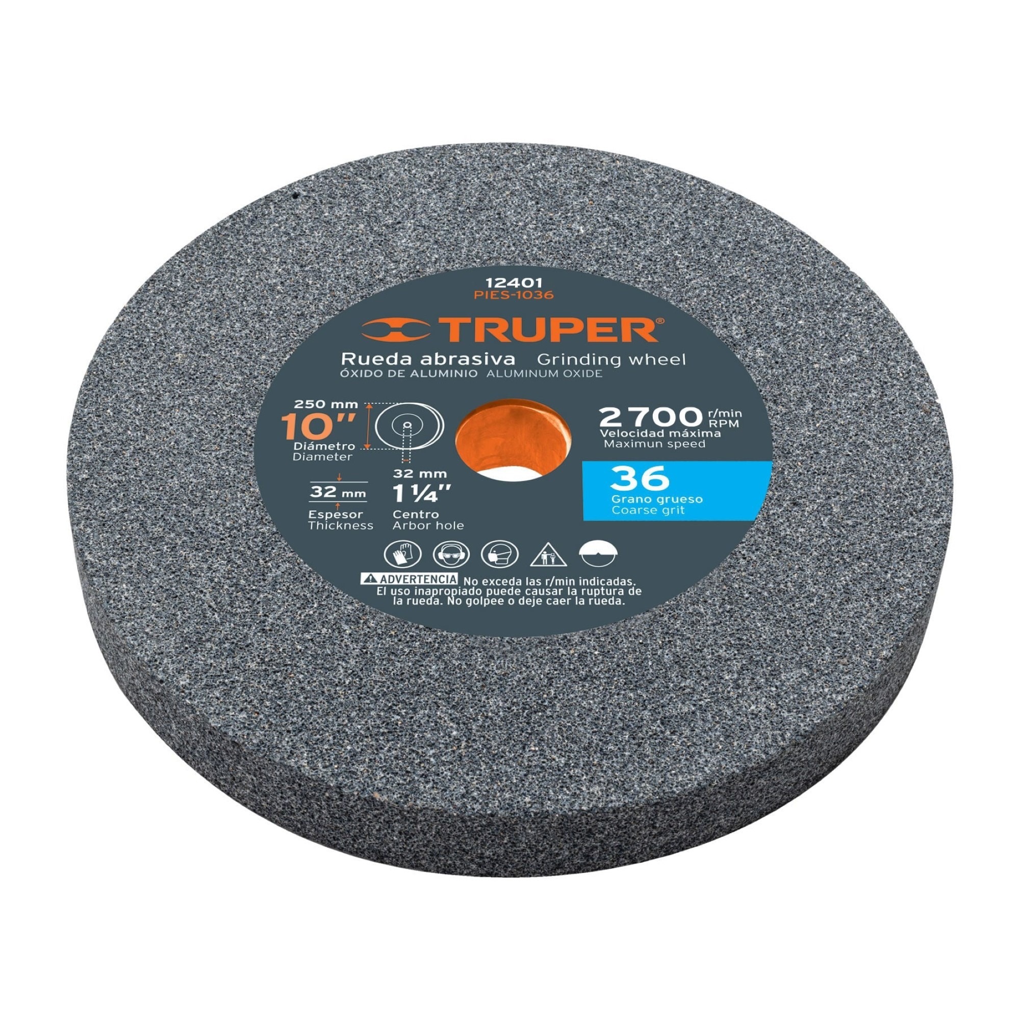 Piedra Abrasiva Para Esmeril Grano 36 De 10"